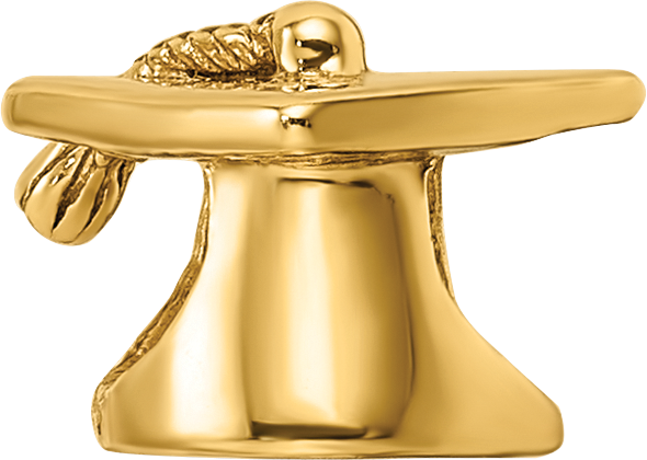 Sterling Silver Gold-Plated Graduation Cap Bead with Polished Finish