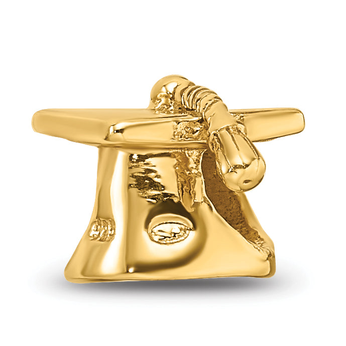 Sterling Silver Gold-Plated Graduation Cap Bead with Polished Finish