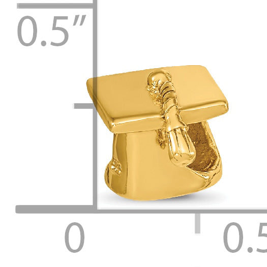Sterling Silver Gold-Plated Graduation Cap Bead with Polished Finish