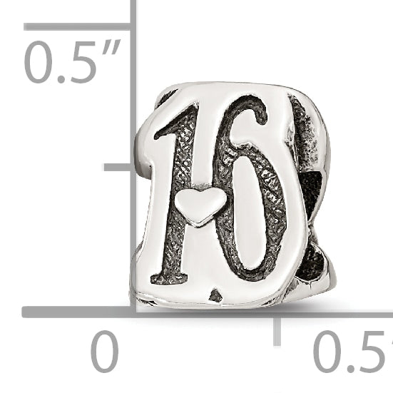 Sterling Silver 925 Sweet 16 Bead with Antiqued Finish Solid Cast