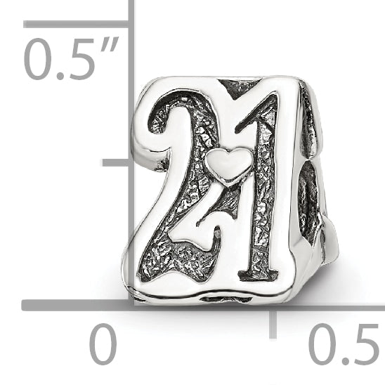 Sterling Silver 925 Sweet 21 Bead with Antiqued Finish  Solid and Gift Ready