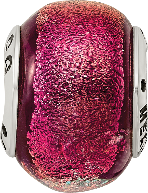 Sterling Silver 925 Antiqued Glass Bead with Orange Dichroic Finish