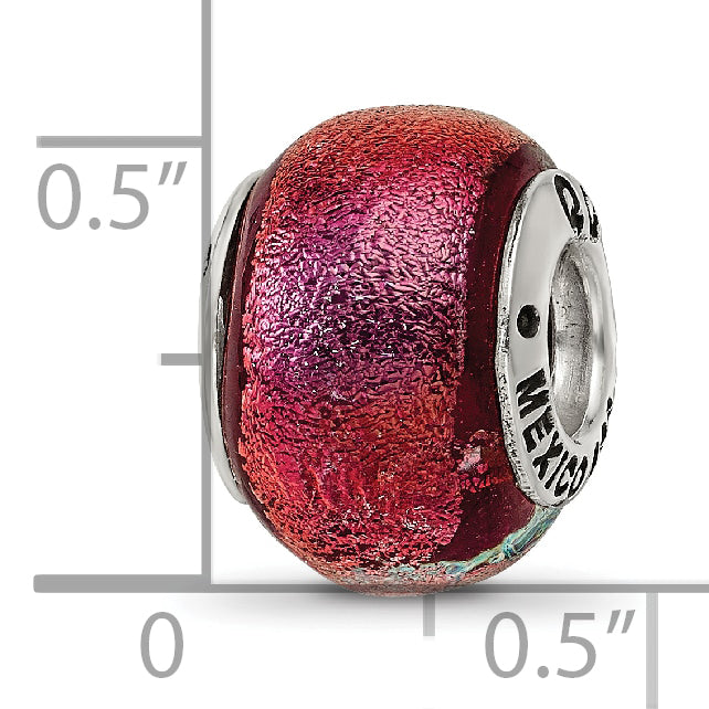 Sterling Silver 925 Antiqued Glass Bead with Orange Dichroic Finish