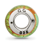 Sterling Silver 925 Glass Bead with Yellow Dichroic Finish Antiqued Style