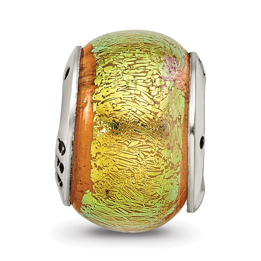 Sterling Silver 925 Glass Bead with Yellow Dichroic Finish Antiqued Style