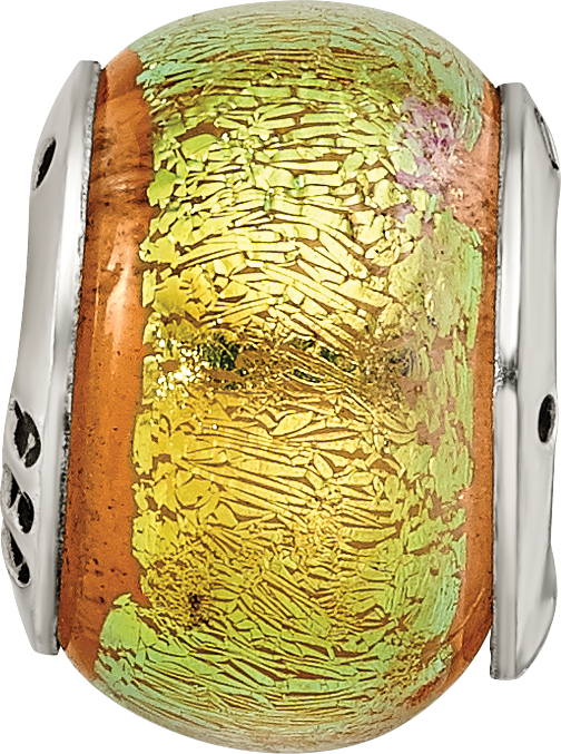 Sterling Silver 925 Glass Bead with Yellow Dichroic Finish Antiqued Style