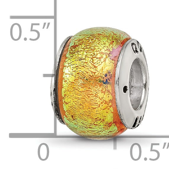 Sterling Silver 925 Glass Bead with Yellow Dichroic Finish Antiqued Style