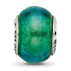 Sophia Jewelers Sterling Silver Glass Bead with Green Dichroic Accent, Antiqued Finish