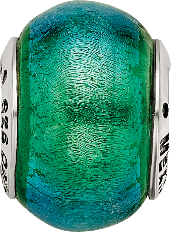 Sophia Jewelers Sterling Silver Glass Bead with Green Dichroic Accent, Antiqued Finish