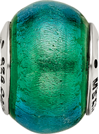 Sophia Jewelers Sterling Silver Glass Bead with Green Dichroic Accent, Antiqued Finish