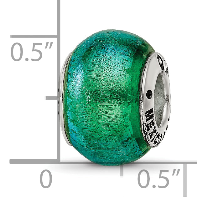 Sophia Jewelers Sterling Silver Glass Bead with Green Dichroic Accent, Antiqued Finish