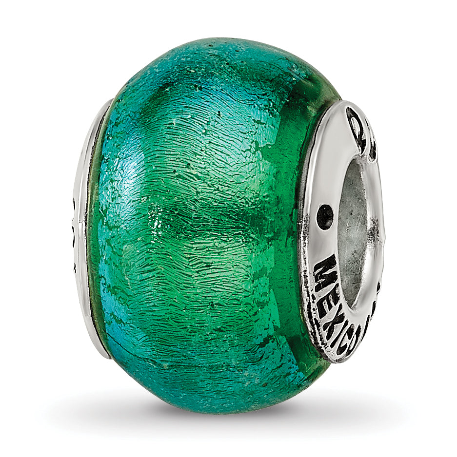 Sterling Silver Reflections Green Dichroic Glass Bead Main image