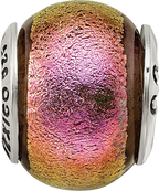 Sterling Silver 925 Pink Dichroic Glass Bead with Antiqued Finish Elegant Design