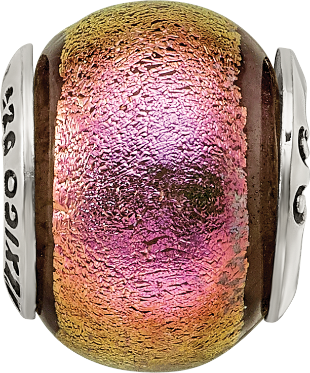 Sterling Silver 925 Pink Dichroic Glass Bead with Antiqued Finish Elegant Design