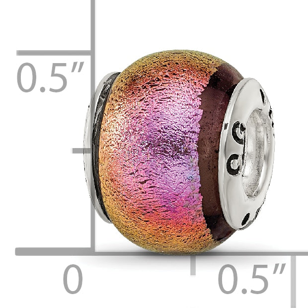 Sterling Silver 925 Pink Dichroic Glass Bead with Antiqued Finish Elegant Design