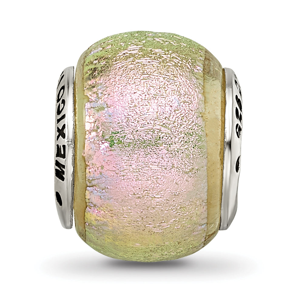 Sophia Jewelers Sterling Silver Pink Dichroic Glass Bead with Antiqued Finish