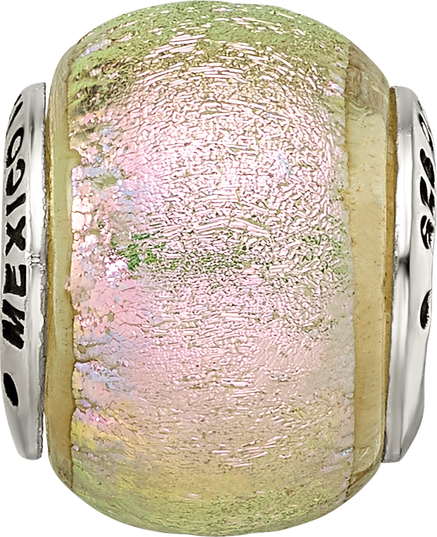 Sophia Jewelers Sterling Silver Pink Dichroic Glass Bead with Antiqued Finish