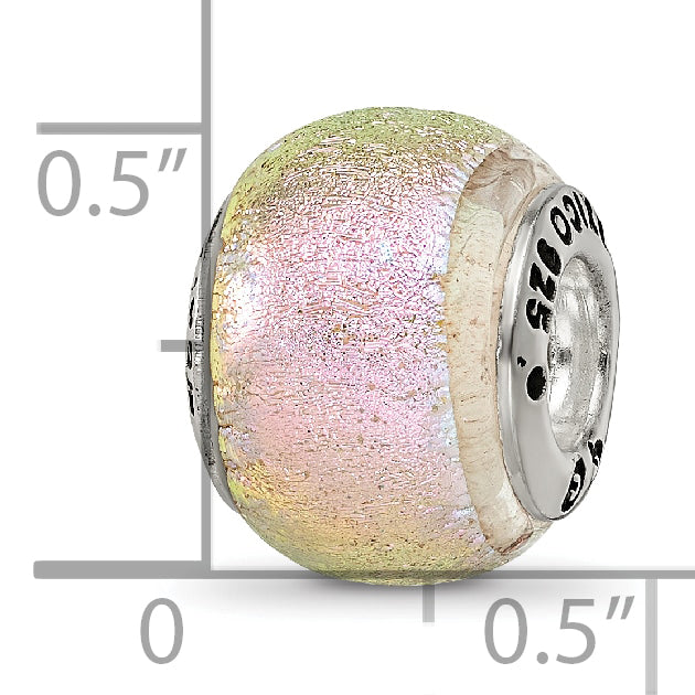 Sophia Jewelers Sterling Silver Pink Dichroic Glass Bead with Antiqued Finish