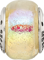 Sterling Silver 925 Rainbow Dichroic Glass Bead with Antiqued Finish