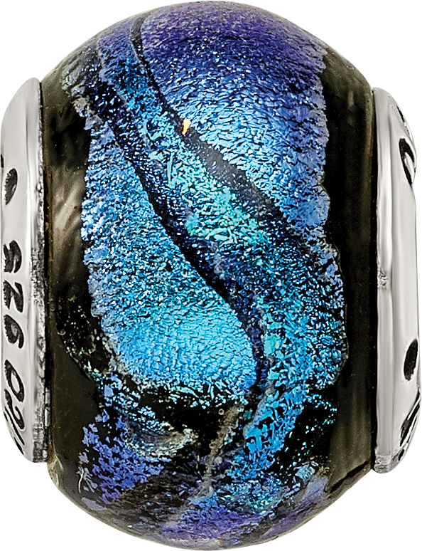 Sterling Silver 925 Antiqued Blue Dichroic Glass Bead Elegant Artisan Design