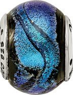 Sterling Silver 925 Antiqued Blue Dichroic Glass Bead Elegant Artisan Design