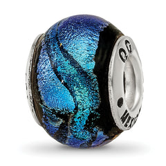 Sterling Silver Reflections Blue Dichroic Glass Bead