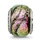 Pink Dichroic Glass Bead Charm in Sterling Silver