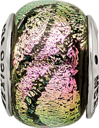Pink Dichroic Glass Bead Charm in Sterling Silver