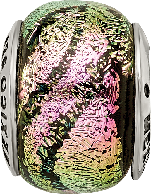 Pink Dichroic Glass Bead Charm in Sterling Silver