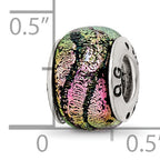 Pink Dichroic Glass Bead Charm in Sterling Silver