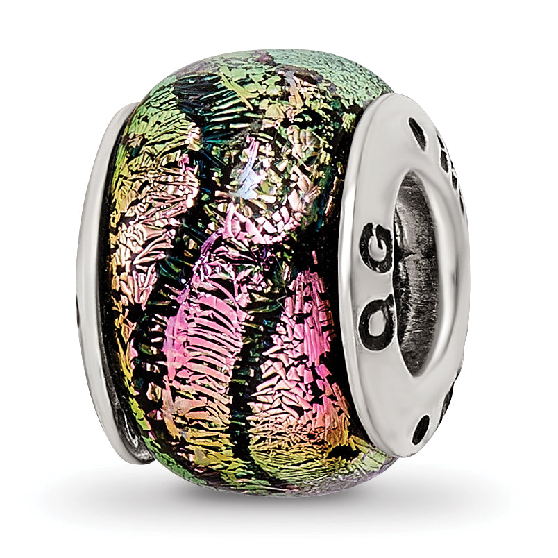 Sterling Silver Reflections Pink Dichroic Glass Bead