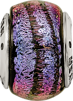 Sterling Silver 925 Purple Dichroic Glass Bead with Antiqued Finish for Elegant Jewelry