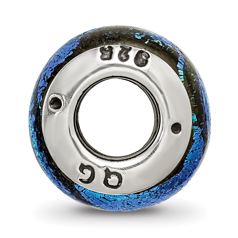 Sterling Silver 925 Green Dichroic Glass Bead with Antiqued Finish Secondary image