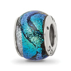 Sterling Silver 925 Green Dichroic Glass Bead with Antiqued Finish