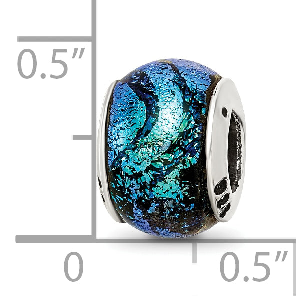 Sterling Silver 925 Green Dichroic Glass Bead with Antiqued Finish