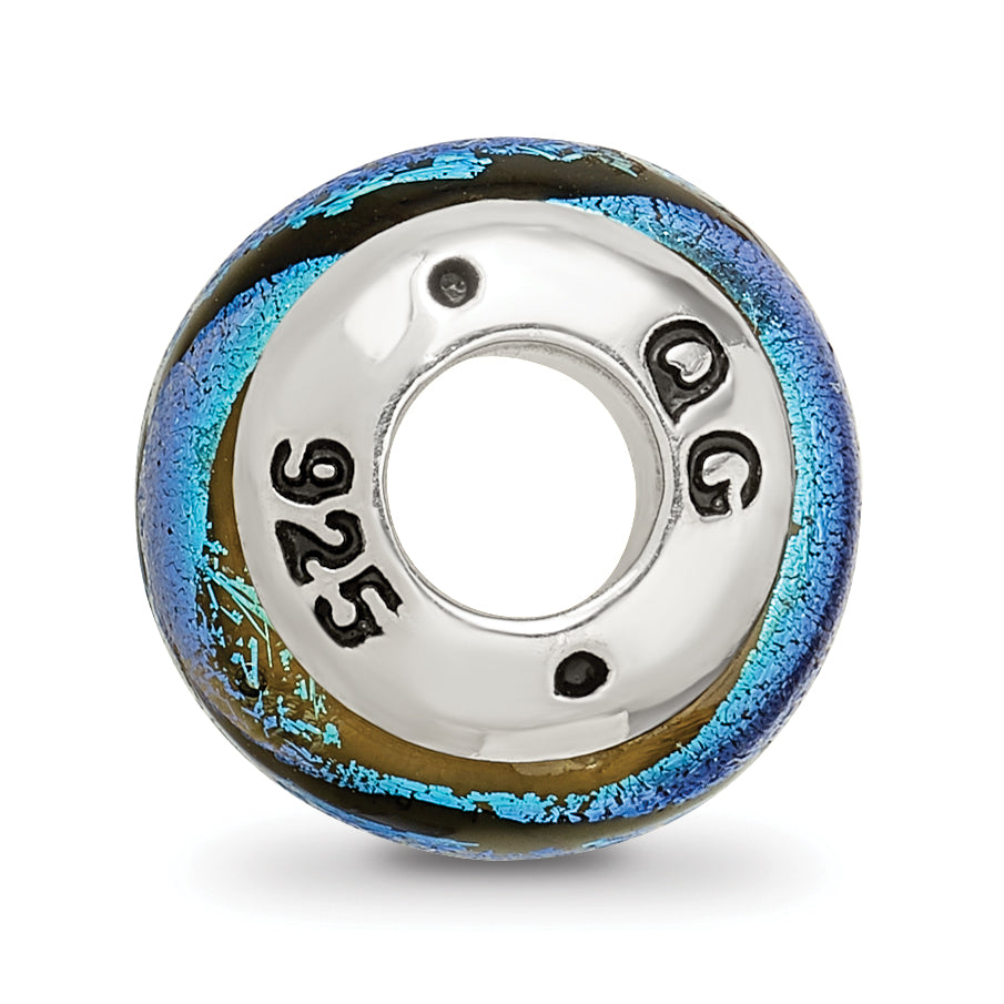Blue Dichroic Glass Bead Charm in Sterling Silver