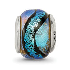 Blue Dichroic Glass Bead Charm in Sterling Silver