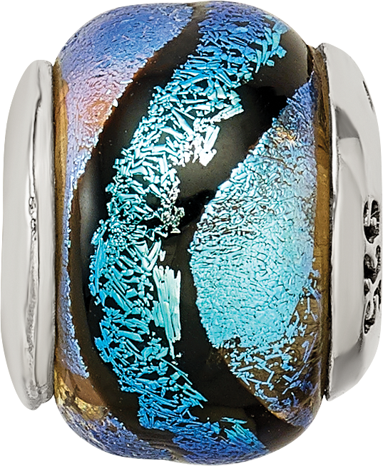 Blue Dichroic Glass Bead Charm in Sterling Silver