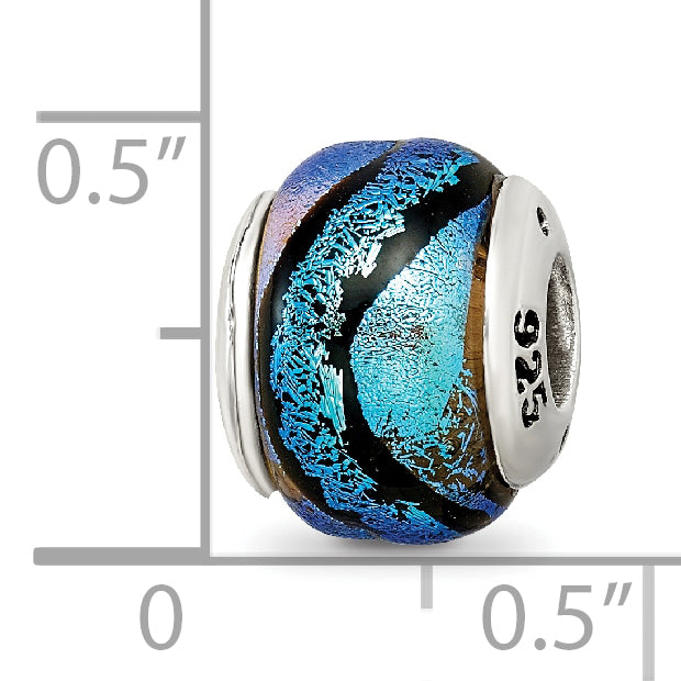 Blue Dichroic Glass Bead Charm in Sterling Silver