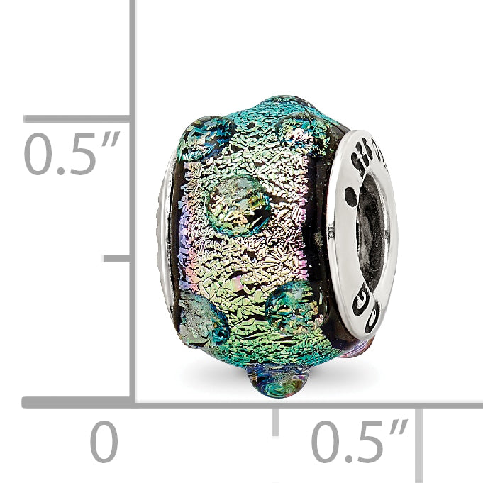 Sterling Silver 925 Purple Dichroic Glass Bead with Antiqued Finish
