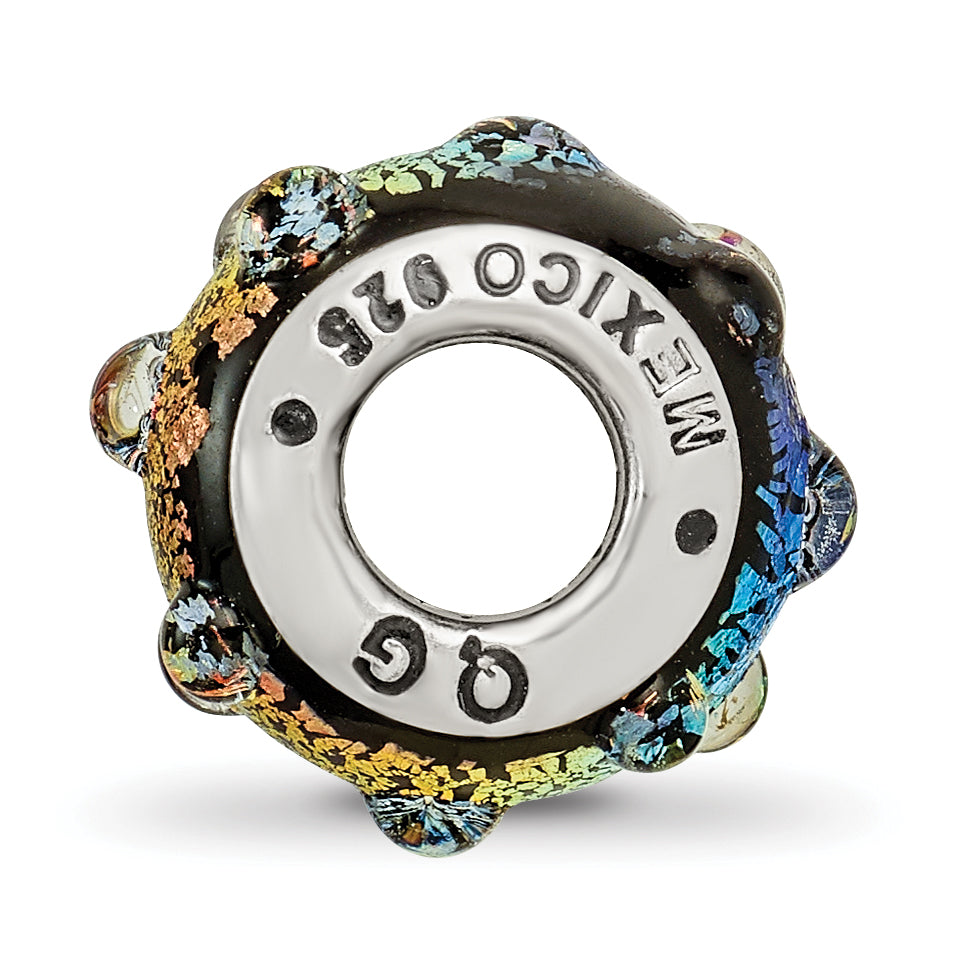 Sterling Silver 925 Antiqued Bead with Rainbow Dichroic Glass Elegant Design Secondary image