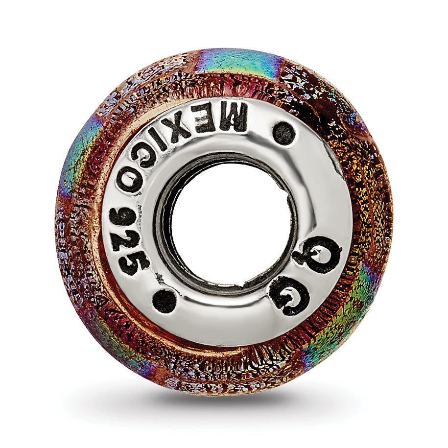 Orange Dichroic Glass Bead Charm in Sterling Silver