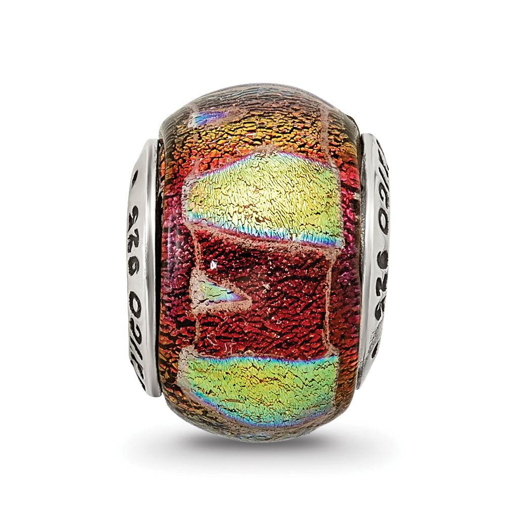 Orange Dichroic Glass Bead Charm in Sterling Silver