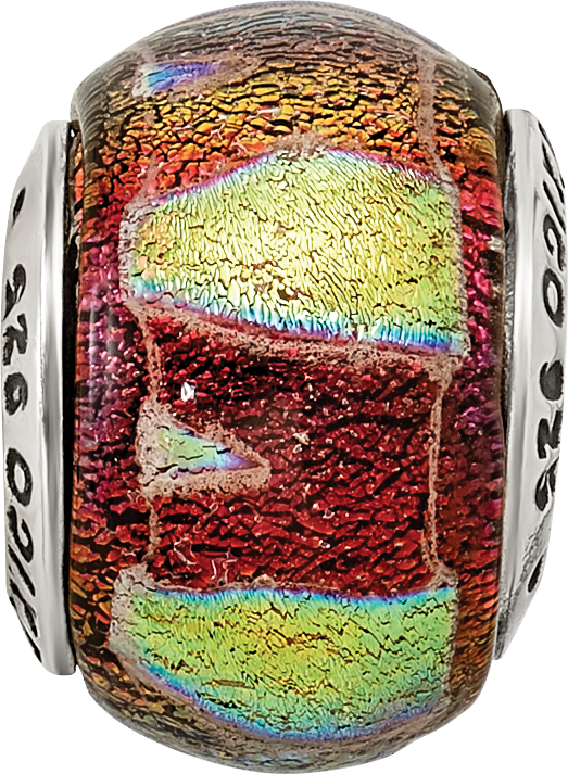 Orange Dichroic Glass Bead Charm in Sterling Silver