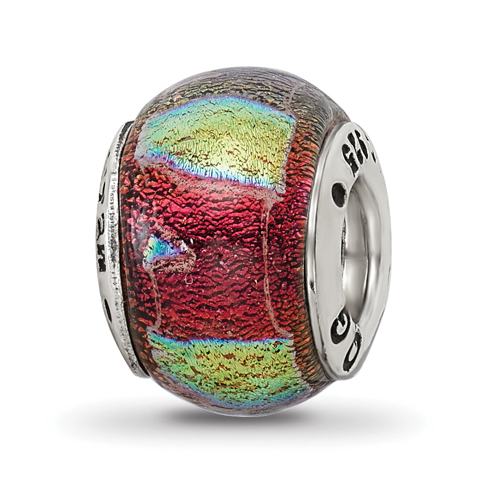 Orange Dichroic Glass Bead Charm in Sterling Silver