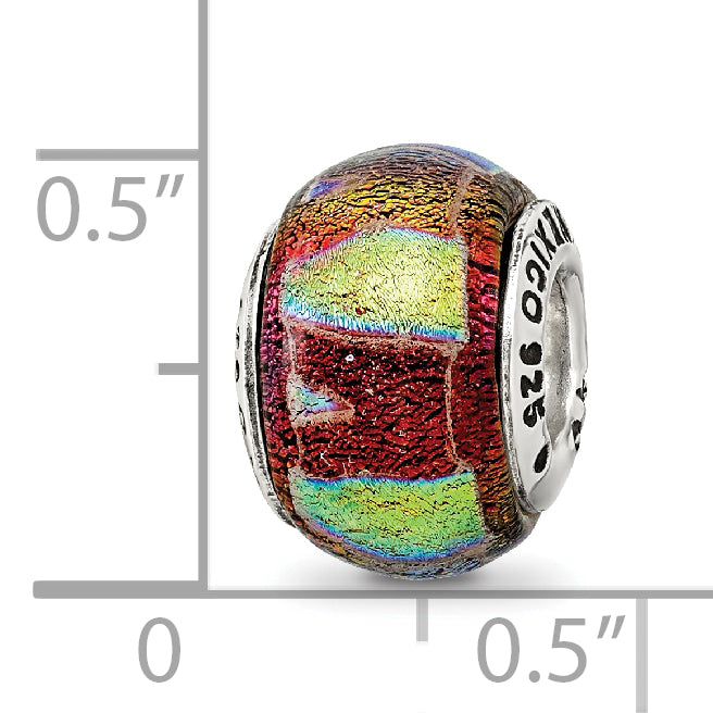Orange Dichroic Glass Bead Charm in Sterling Silver