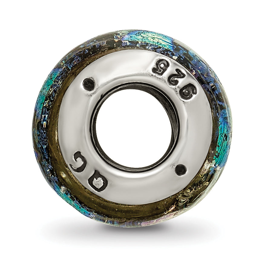 Sterling Silver 925 Antiqued Bead with Green Dichroic Glass  Elegant, Handcrafted Style Secondary image
