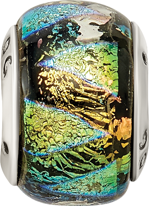 Sterling Silver 925 Antiqued Bead with Green Dichroic Glass  Elegant, Handcrafted Style