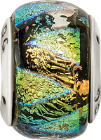 Sterling Silver 925 Antiqued Bead with Green Dichroic Glass  Elegant, Handcrafted Style