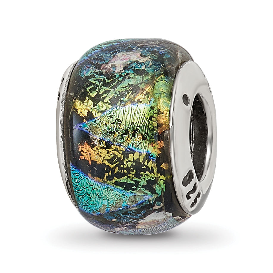 Sterling Silver 925 Antiqued Bead with Green Dichroic Glass  Elegant, Handcrafted Style